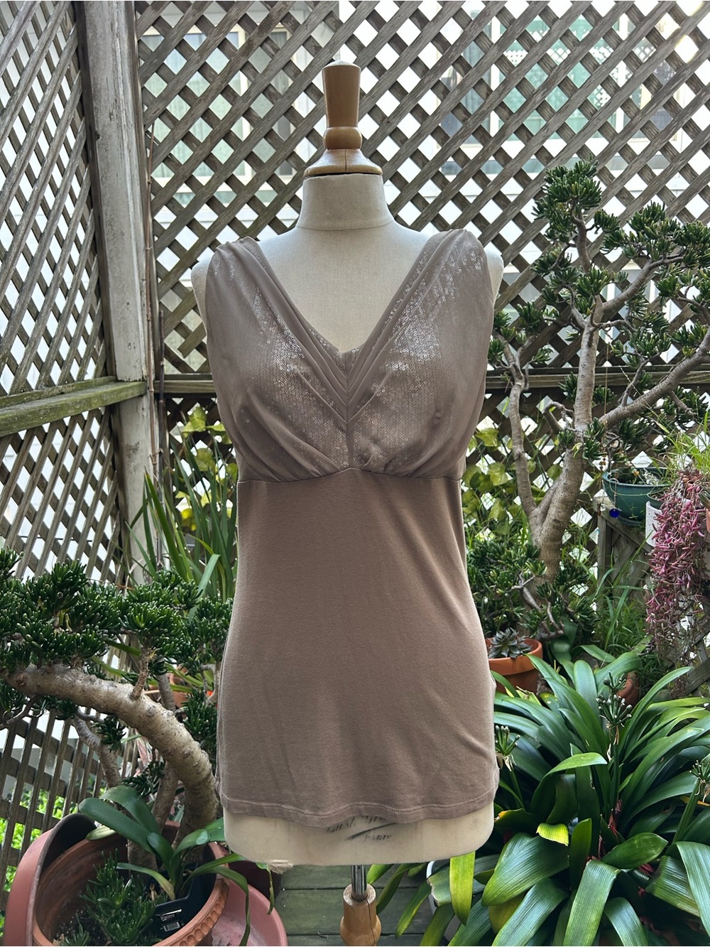 Express Shimmery Taupe V-Neck Bandeau Tank Size Medium. Soft Modal blend. NWOT